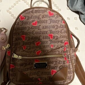 Juicy Couture Brown Backpack with Red Hearts